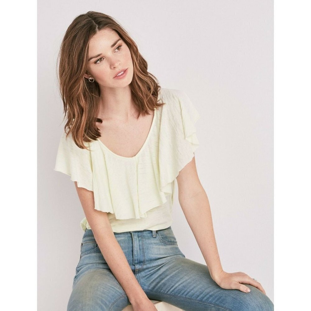 Lucky Brand Womens Size Xs Burnout Ruffle Top Short Sleeve Soft Yellow 39 944